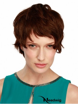 Monofilament Wavy Boycuts Short 8 inch No-Fuss Human Hair Wigs