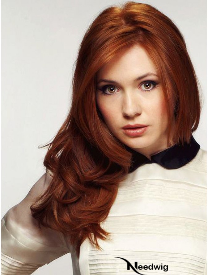 Without Bangs Long Copper Wavy 20 inch Durable Human Hair Karen Gillan Wigs