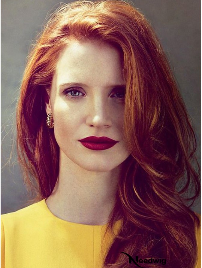 without bangs long copper wavy 18 inch designed human hair jessica chastain wigs without bangs long copper wavy 18 inch