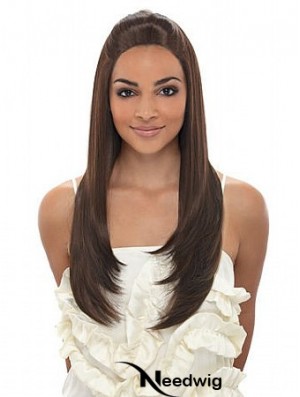 Long Brown Straight Without Bangs Fashionable African American Wigs