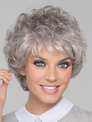8 inch Short Top Lace Front Curly Grey Wigs