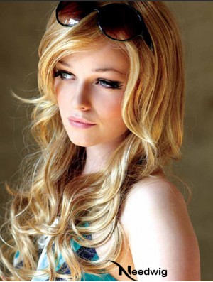 22 inch Wavy With Bangs Monofilament Blonde Suitable Long Wigs