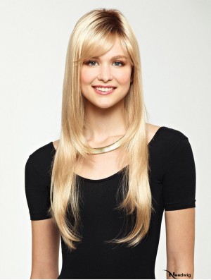 Long With Bangs Straight Blonde Affordable Synthetic Wigs