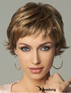 Online 4 inch Wavy Brown Layered Short Wigs