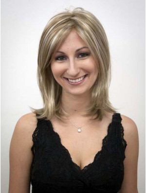 Shoulder Length Without Bangs Straight Blonde Cheapest Synthetic Wigs