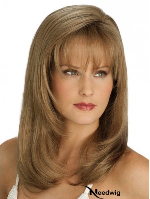 Straight With Bangs Long Blonde Flexibility Lace Front Wigs