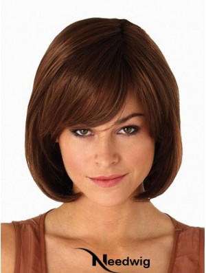 Capless Chin Length Straight Auburn Modern Bob Wigs