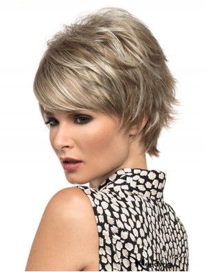 8 inch Suitable Wavy Boycuts Blonde Short Wigs