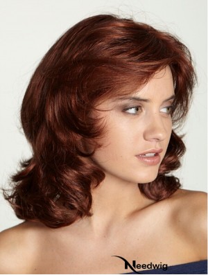 Shoulder Length With Bangs 15 inch Curly Red Medium Wigs