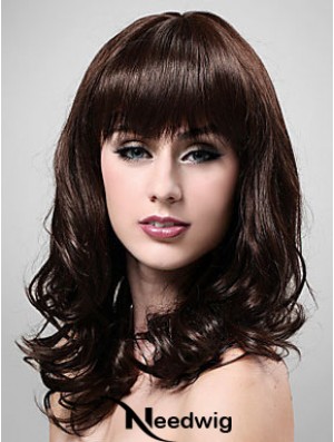 Shoulder Length With Bangs 20 inch Wavy Brown Medium Wigs