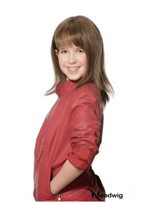 Straight Long Brown Synthetic 100% Hand-tied Kids Wigs