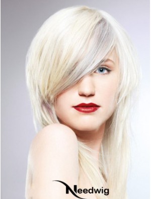 Lace Front With Bangs Long Straight 16 inch Platinum Blonde Fashionable Fashion Wigs