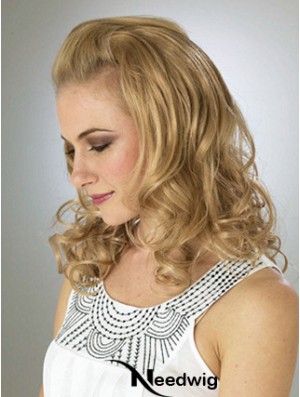 Shoulder Length Wavy Blonde Durable Synthetic Half Wigs