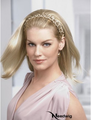 Shoulder Length Straight Blonde Ideal Synthetic Half Wigs